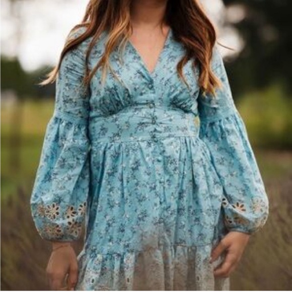 Anthropologie Dresses & Skirts - Anthropologie x A Collective Story Blue Floral Embroidered Eyelet Dress- S